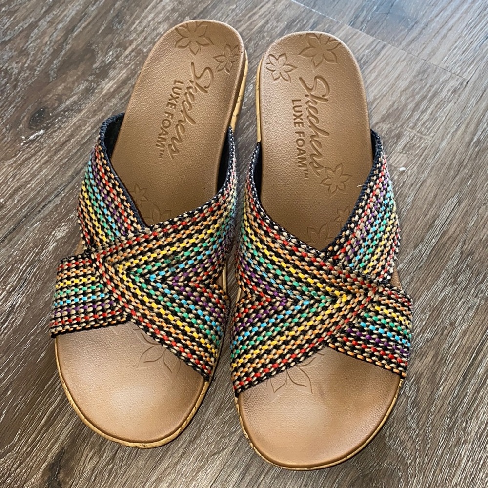 Skechers woven/cork wedge sandals